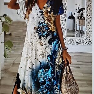 New Vibrant Tropical Vacation V-Neck Short Sleeve Coverup Or Dress